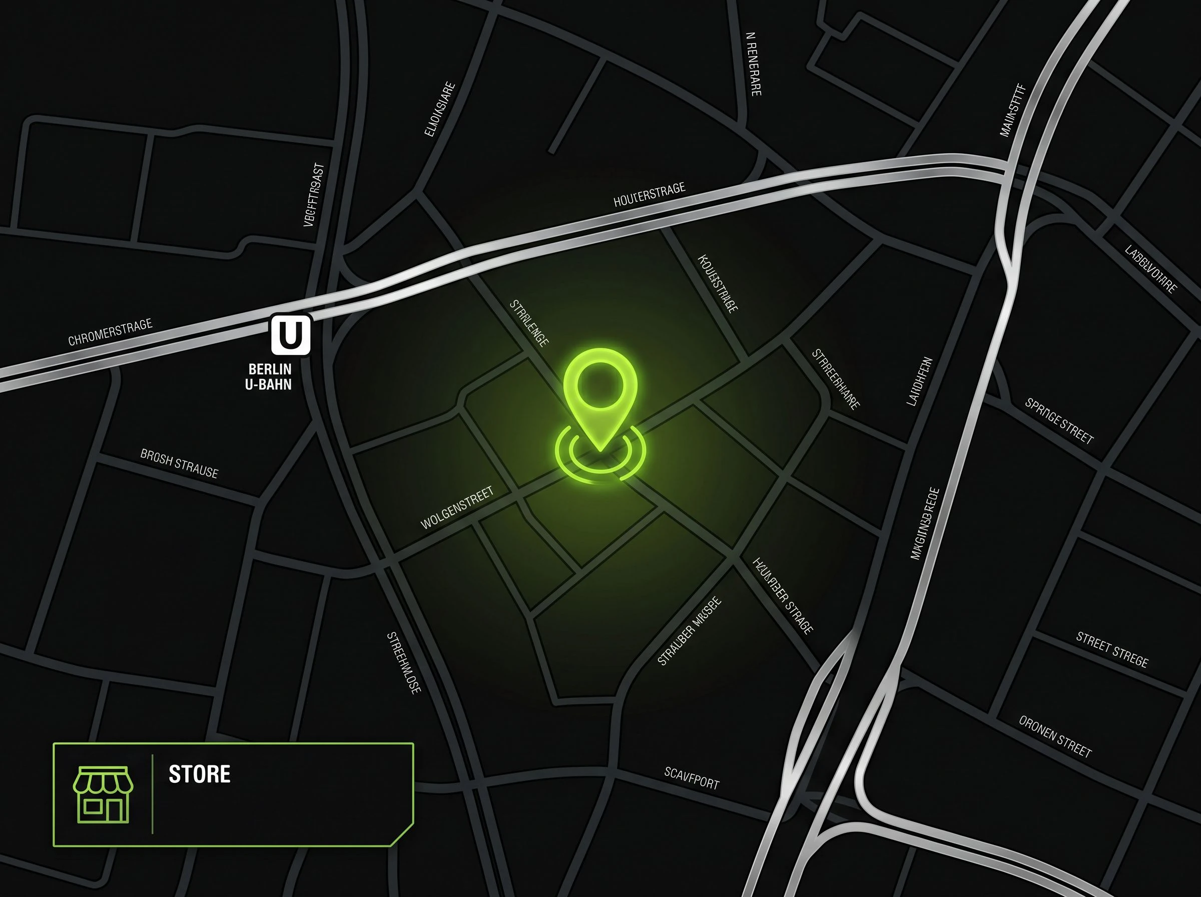Kartenausschnitt des Ladenstandorts in Berlin mit Pin-Marker